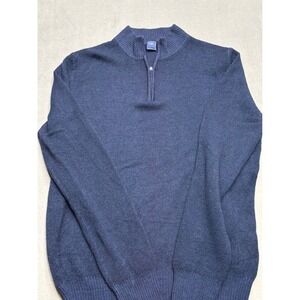 FEDELI Men's Merino Wool 1/4 Zip Mock Neck Sweater Blue Made in Italy Size 54